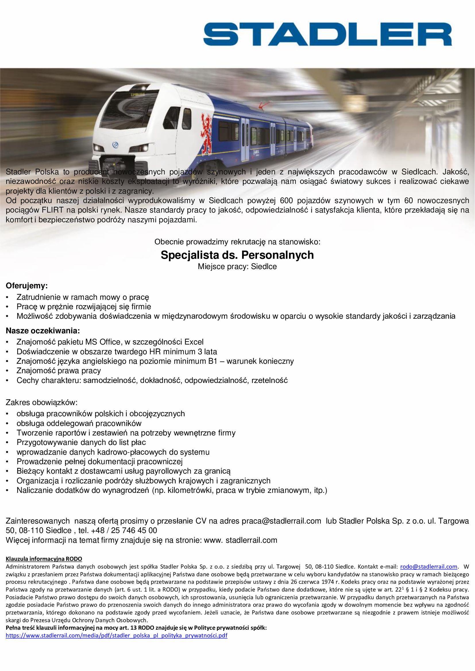 Specjalista ds. personalnych 2023 plakat z ofertą pracy